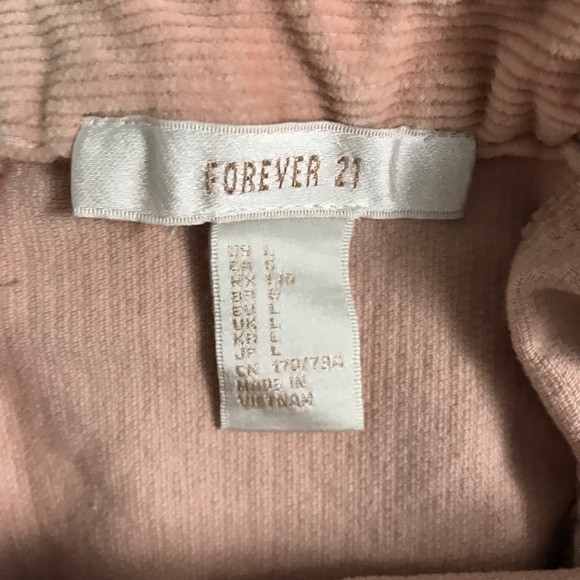 FOREVER 21 Cotton Corduroy Mini Skirt L Pink Front Lace Tie Up - Picture 4 of 5